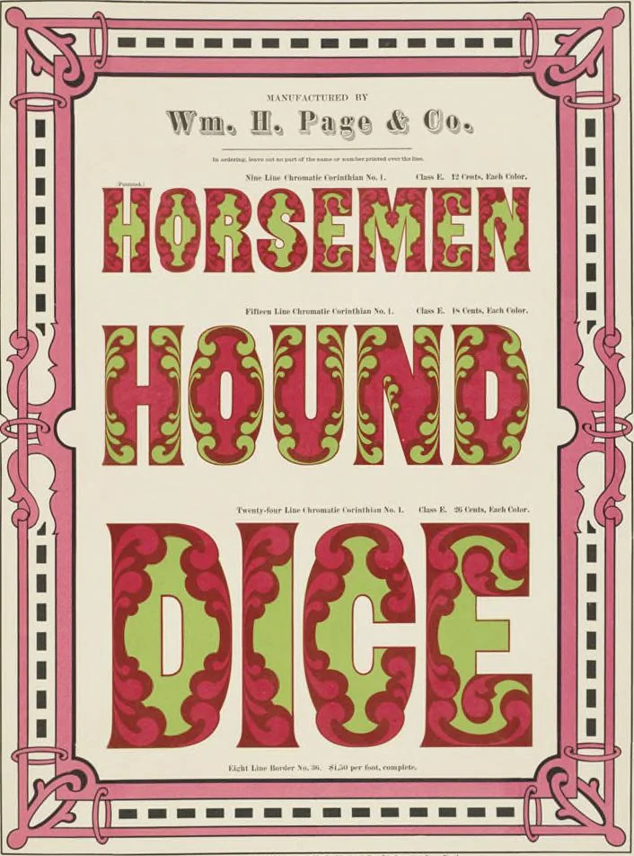 An illustration from Specimens of chromatic wood type, borders, etc. manufactured by Wm. H. Page & Co., 1874, leaf 87