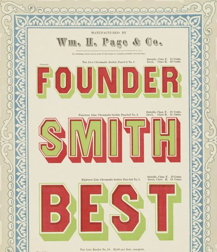 An illustration from Specimens of chromatic wood type, borders, etc. manufactured by Wm. H. Page & Co., 1874, leaf 90