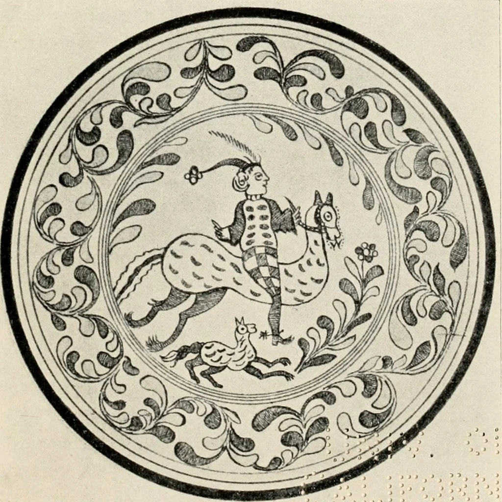An illustration from Lead glazed pottery. Part first (common clays): plain glazed, sgraffito and slip-decorated wares, 1907, leaf 16
