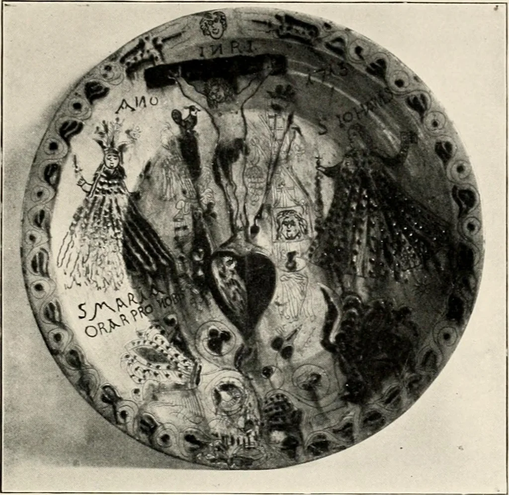 An illustration from Lead glazed pottery. Part first (common clays): plain glazed, sgraffito and slip-decorated wares, 1907, leaf 18