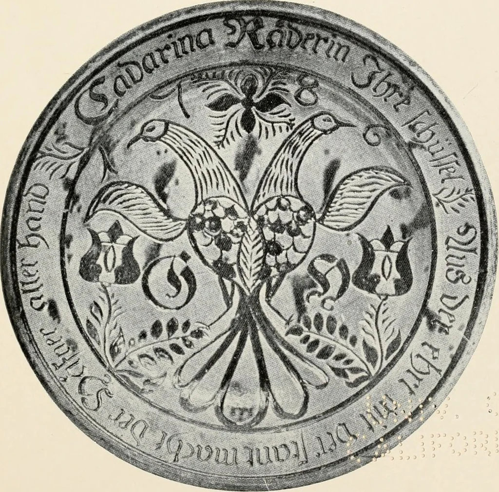 An illustration from Lead glazed pottery. Part first (common clays): plain glazed, sgraffito and slip-decorated wares, 1907, leaf 32