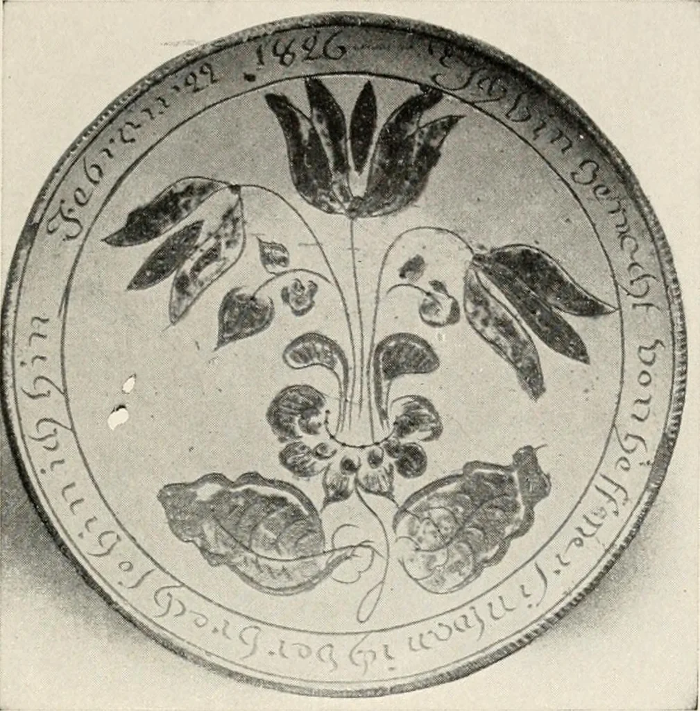 An illustration from Lead glazed pottery. Part first (common clays): plain glazed, sgraffito and slip-decorated wares, 1907, leaf 44