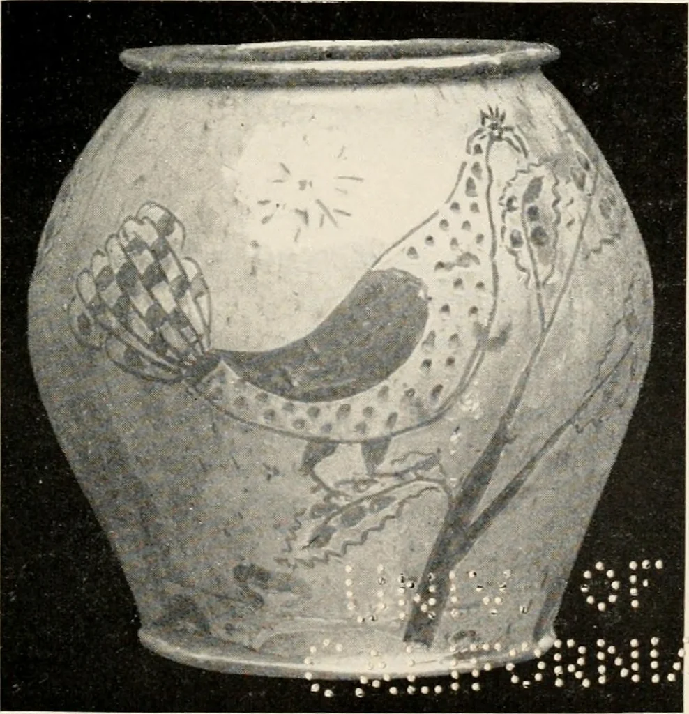 An illustration from Lead glazed pottery. Part first (common clays): plain glazed, sgraffito and slip-decorated wares, 1907, leaf 50
