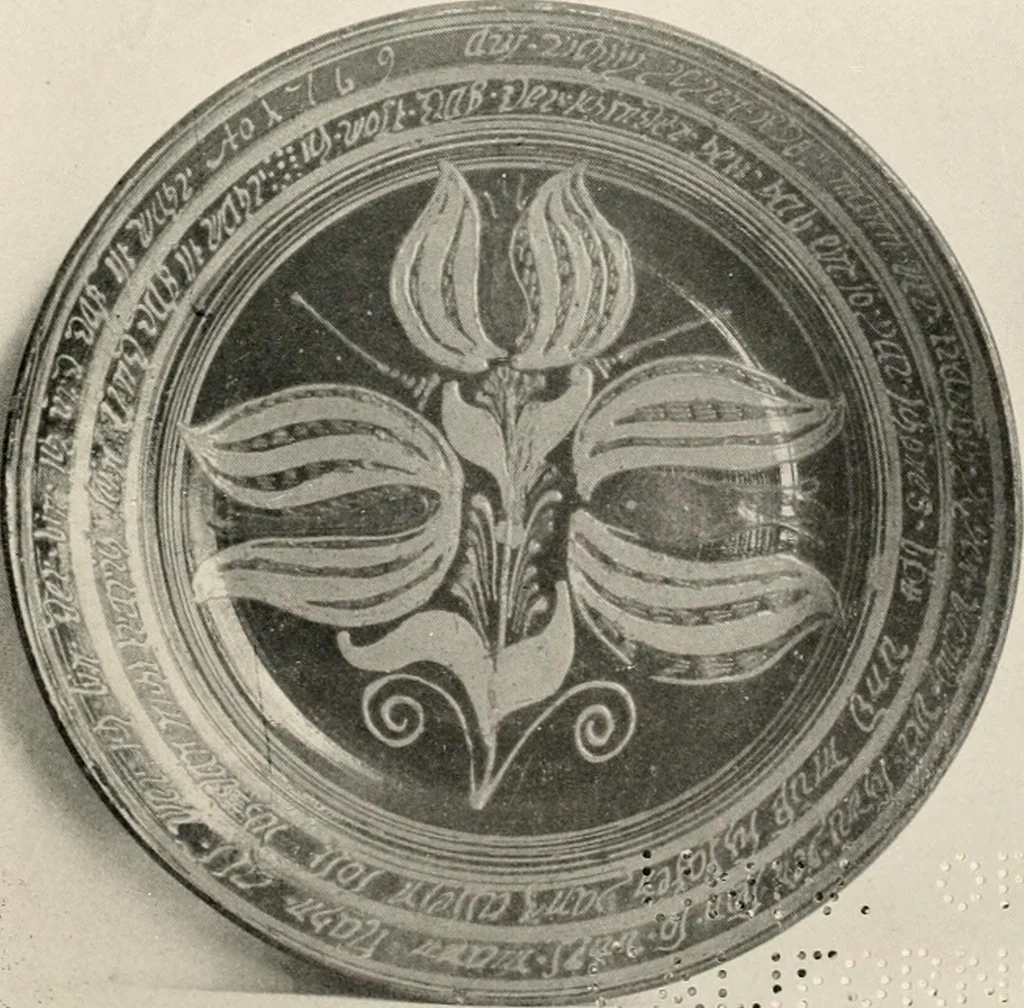 An illustration from Lead glazed pottery. Part first (common clays): plain glazed, sgraffito and slip-decorated wares, 1907, leaf 66