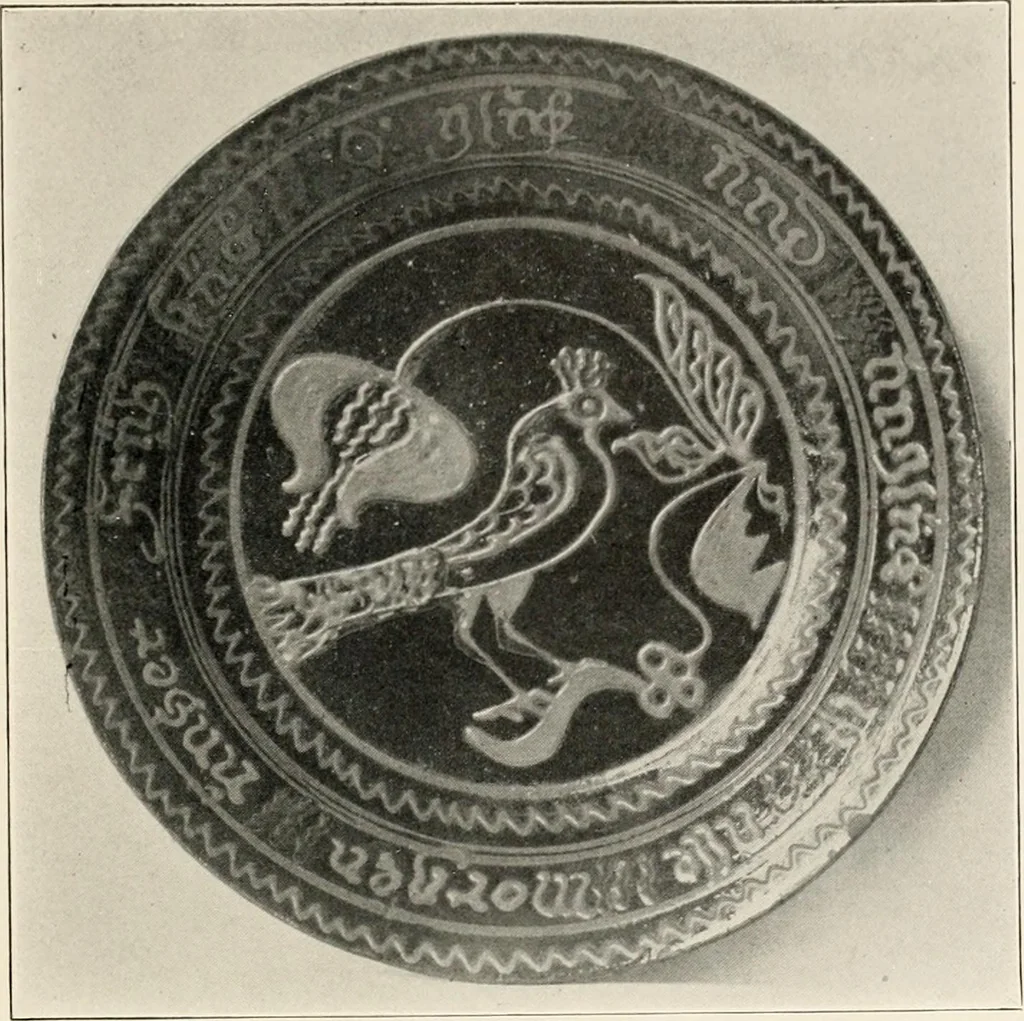 An illustration from Lead glazed pottery. Part first (common clays): plain glazed, sgraffito and slip-decorated wares, 1907, leaf 68