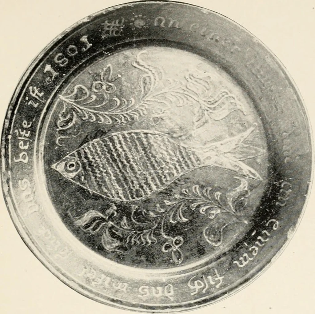 An illustration from Lead glazed pottery. Part first (common clays): plain glazed, sgraffito and slip-decorated wares, 1907, leaf 70