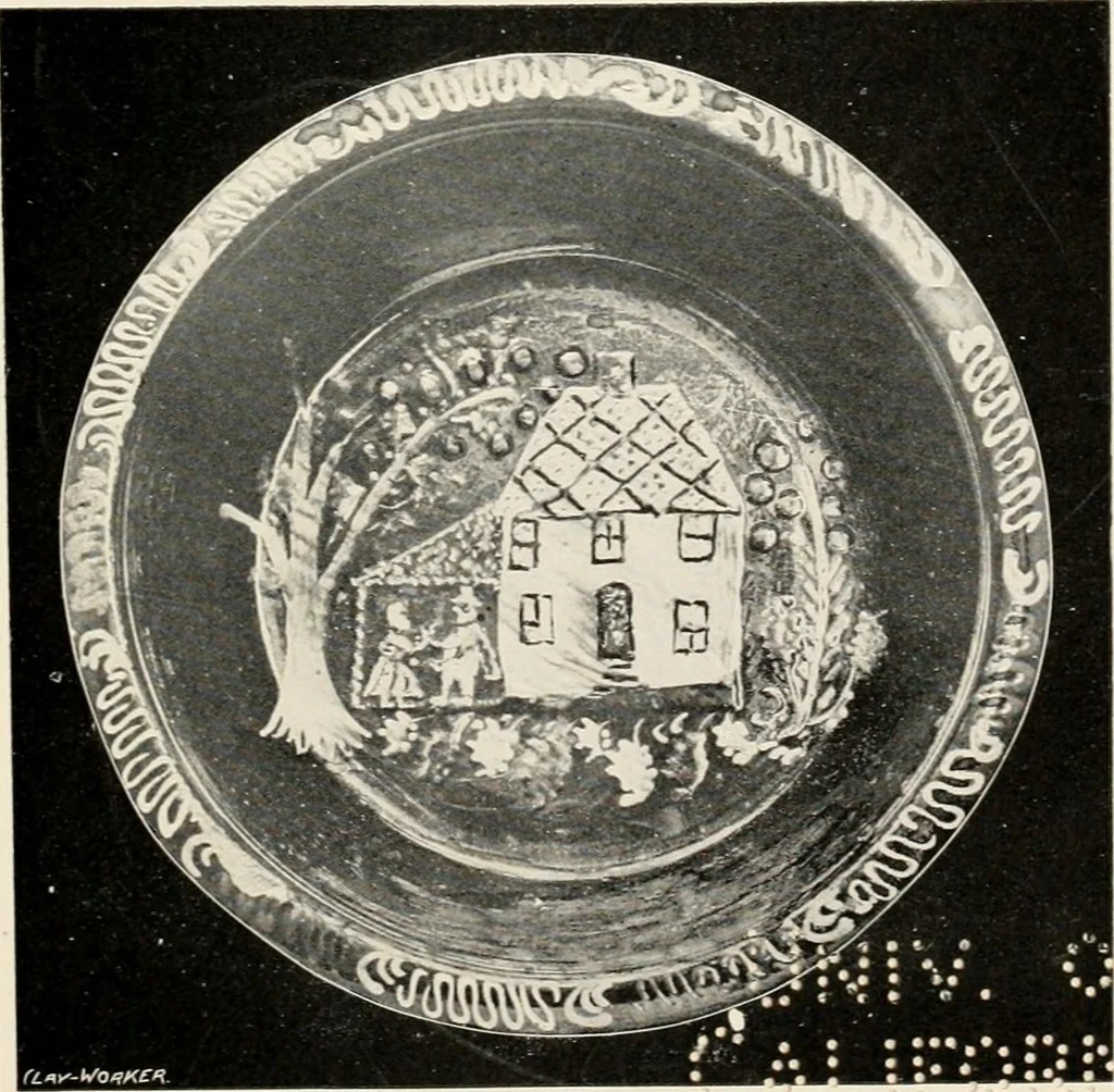 An illustration from Lead glazed pottery. Part first (common clays): plain glazed, sgraffito and slip-decorated wares, 1907, leaf 70