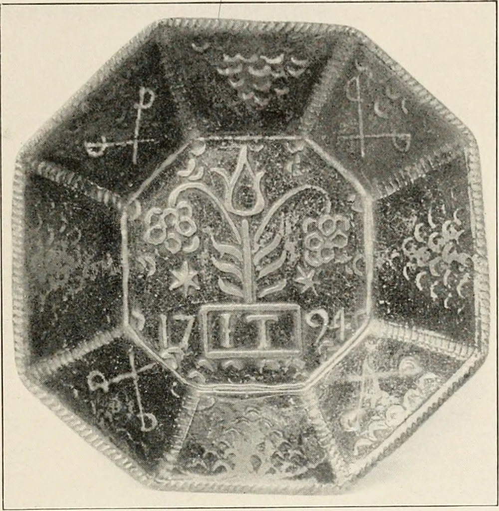 An illustration from Lead glazed pottery. Part first (common clays): plain glazed, sgraffito and slip-decorated wares, 1907, leaf 74