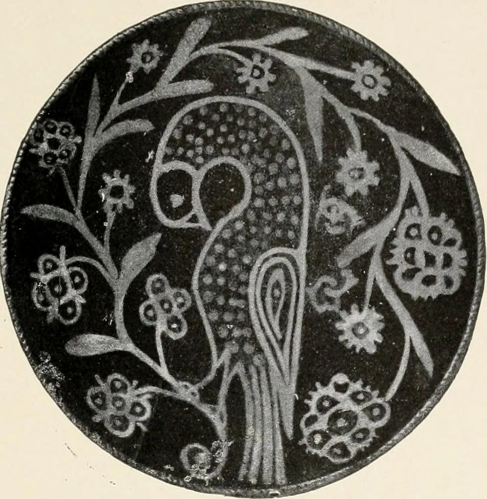 An illustration from Lead glazed pottery. Part first (common clays): plain glazed, sgraffito and slip-decorated wares, 1907, leaf 76