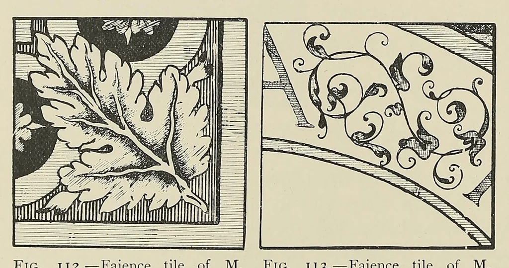 An illustration from Leadless decorative tiles, faience, and mosaic : comprising notes and excerpts on the history, materials, manufacture & use of ornamental flooring tiles, ceramic mosaic, and decorative tiles and faience, with complete series of recipes for tile-bodies, and for leadless glazes and art-tile enamels, 1904, leaf 238