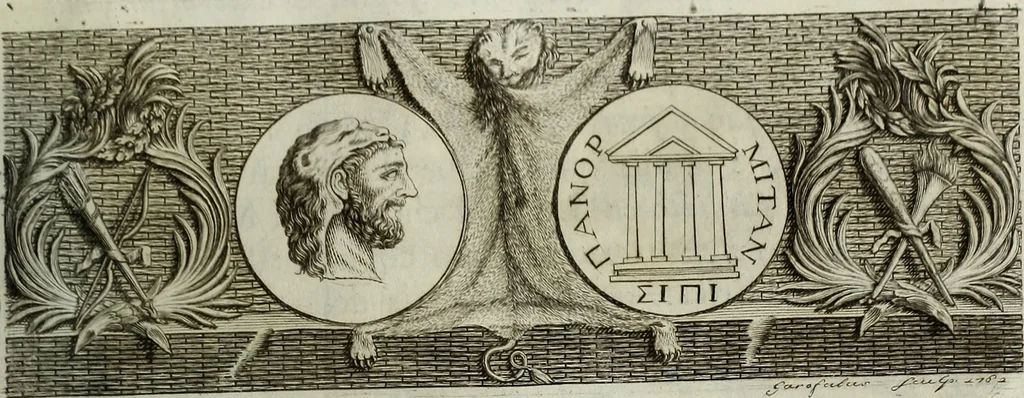 An illustration from Le antiche iscrizioni di Palermo : raccolte, e spiegate sotto gli auspizi dell'eccellentissimo Senato palermitano, grande di Spagna di prima classe, 1762, leaf 12