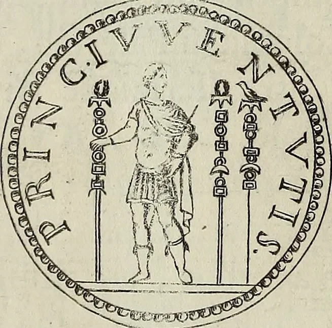 An illustration from Le antiche iscrizioni di Palermo : raccolte, e spiegate sotto gli auspizi dell'eccellentissimo Senato palermitano, grande di Spagna di prima classe, 1762, leaf 225
