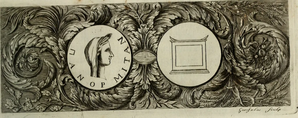 An illustration from Le antiche iscrizioni di Palermo : raccolte, e spiegate sotto gli auspizi dell'eccellentissimo Senato palermitano, grande di Spagna di prima classe, 1762, leaf 96
