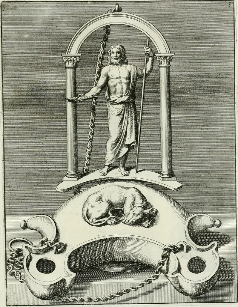An illustration from Le antiche lucerne sepolcrali figurate : raccolte dalle caue sotterranee e grotte di Roma, nelle quali si contengono molte erudite memorie, 1691, leaf 108