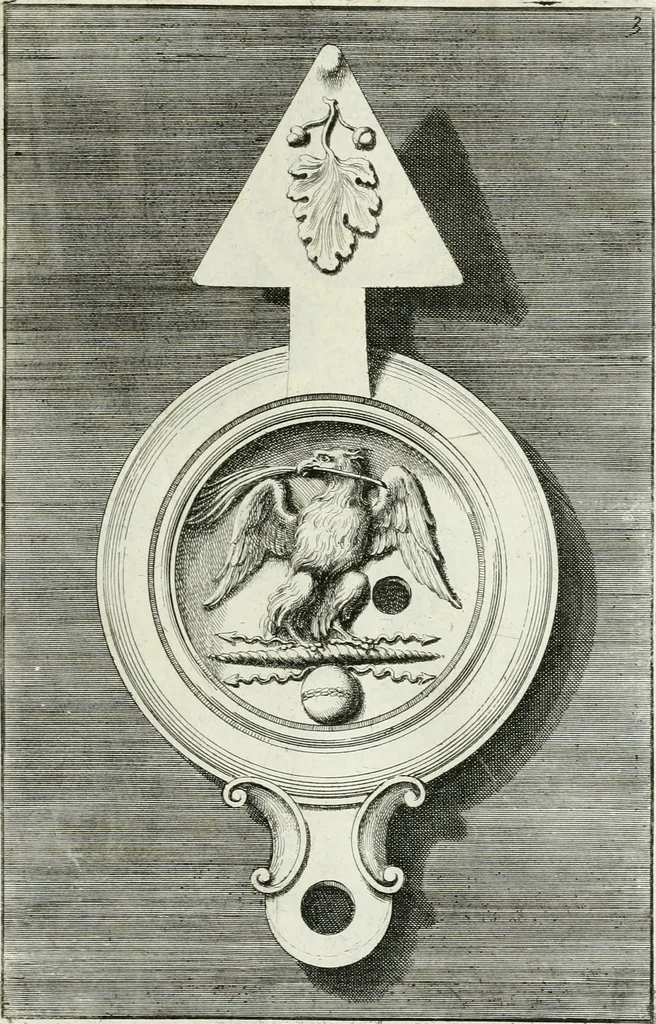 An illustration from Le antiche lucerne sepolcrali figurate : raccolte dalle caue sotterranee e grotte di Roma, nelle quali si contengono molte erudite memorie, 1691, leaf 112