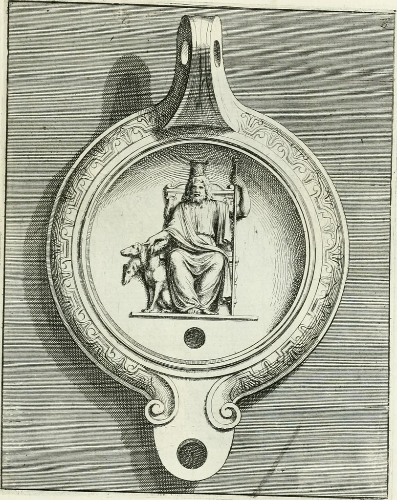 An illustration from Le antiche lucerne sepolcrali figurate : raccolte dalle caue sotterranee e grotte di Roma, nelle quali si contengono molte erudite memorie, 1691, leaf 118