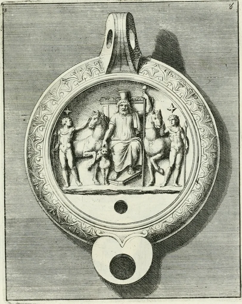 An illustration from Le antiche lucerne sepolcrali figurate : raccolte dalle caue sotterranee e grotte di Roma, nelle quali si contengono molte erudite memorie, 1691, leaf 122