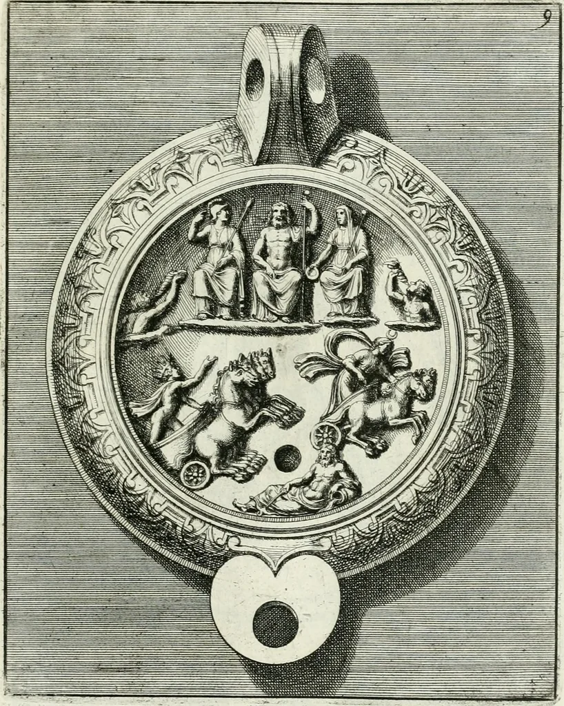 An illustration from Le antiche lucerne sepolcrali figurate : raccolte dalle caue sotterranee e grotte di Roma, nelle quali si contengono molte erudite memorie, 1691, leaf 124