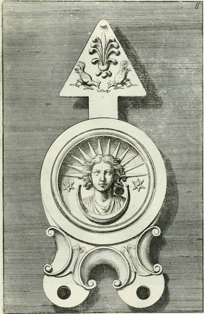 An illustration from Le antiche lucerne sepolcrali figurate : raccolte dalle caue sotterranee e grotte di Roma, nelle quali si contengono molte erudite memorie, 1691, leaf 128