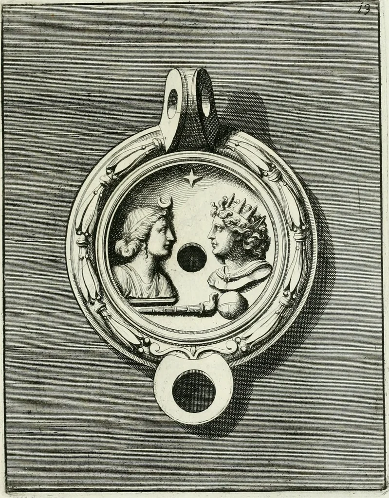 An illustration from Le antiche lucerne sepolcrali figurate : raccolte dalle caue sotterranee e grotte di Roma, nelle quali si contengono molte erudite memorie, 1691, leaf 132