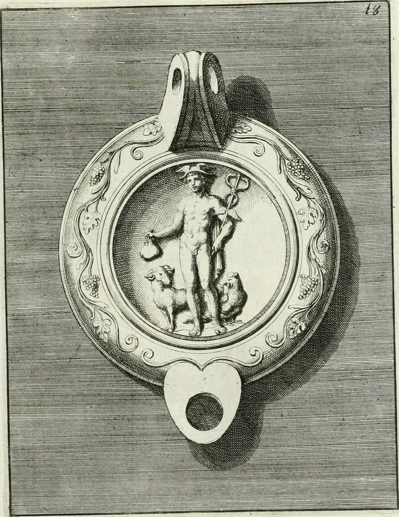 An illustration from Le antiche lucerne sepolcrali figurate : raccolte dalle caue sotterranee e grotte di Roma, nelle quali si contengono molte erudite memorie, 1691, leaf 142