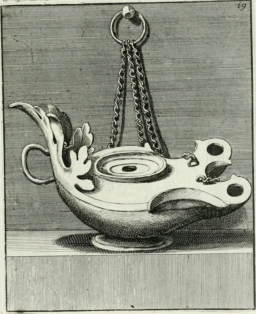 An illustration from Le antiche lucerne sepolcrali figurate : raccolte dalle caue sotterranee e grotte di Roma, nelle quali si contengono molte erudite memorie, 1691, leaf 144
