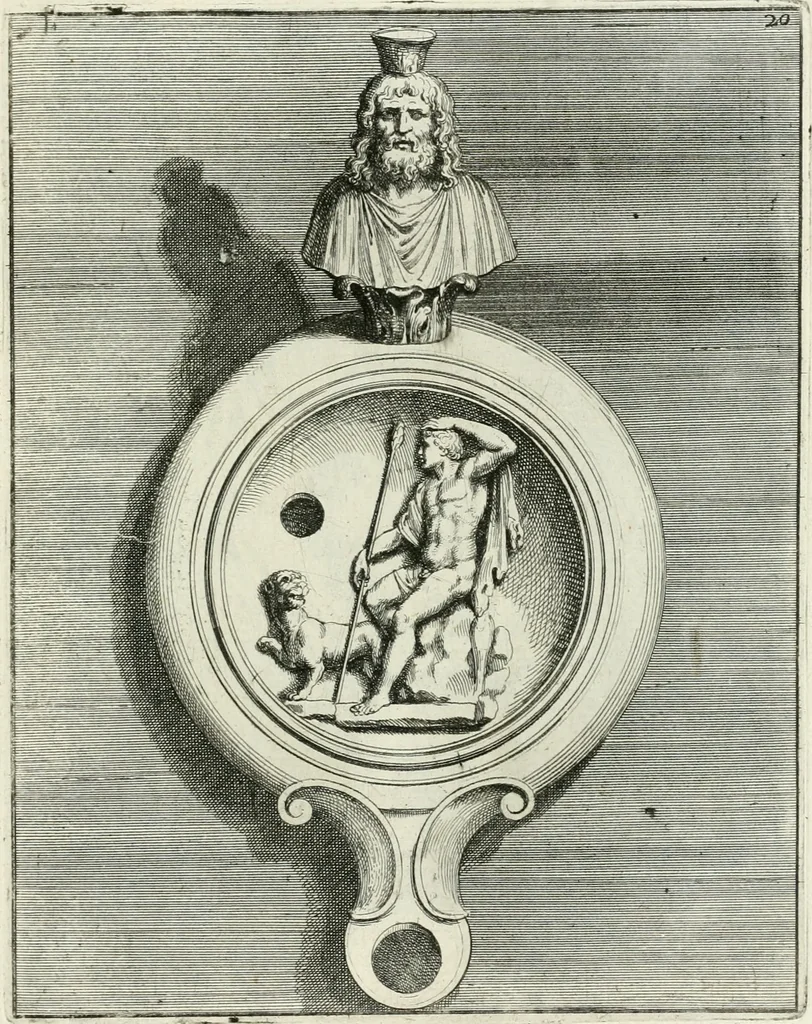 An illustration from Le antiche lucerne sepolcrali figurate : raccolte dalle caue sotterranee e grotte di Roma, nelle quali si contengono molte erudite memorie, 1691, leaf 146