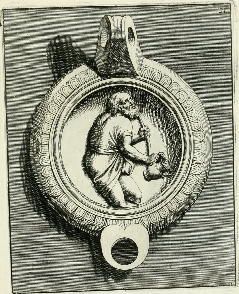 An illustration from Le antiche lucerne sepolcrali figurate : raccolte dalle caue sotterranee e grotte di Roma, nelle quali si contengono molte erudite memorie, 1691, leaf 148