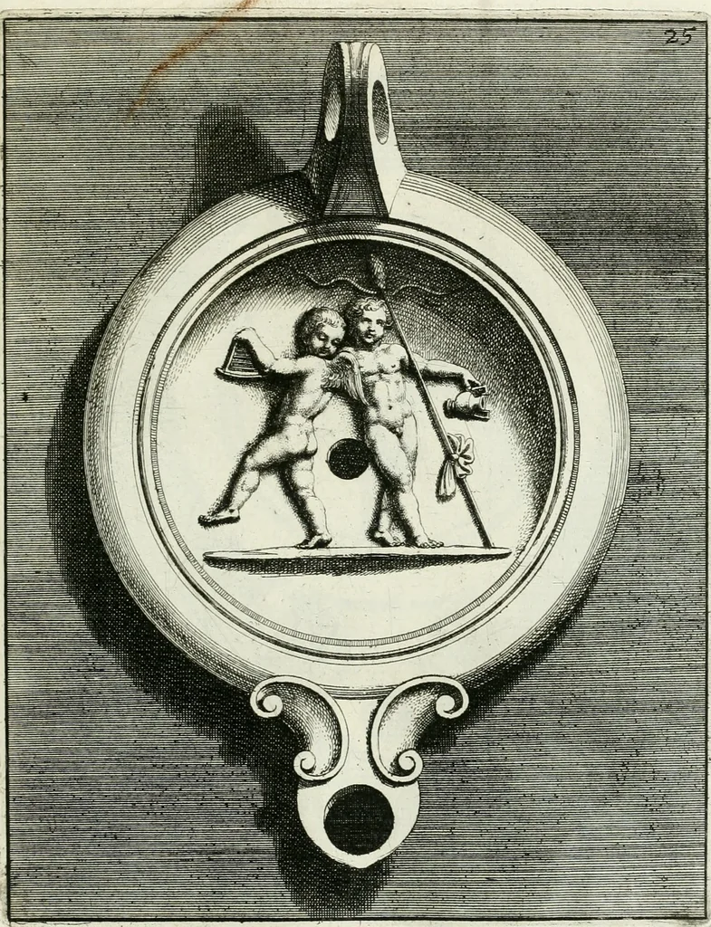 An illustration from Le antiche lucerne sepolcrali figurate : raccolte dalle caue sotterranee e grotte di Roma, nelle quali si contengono molte erudite memorie, 1691, leaf 156