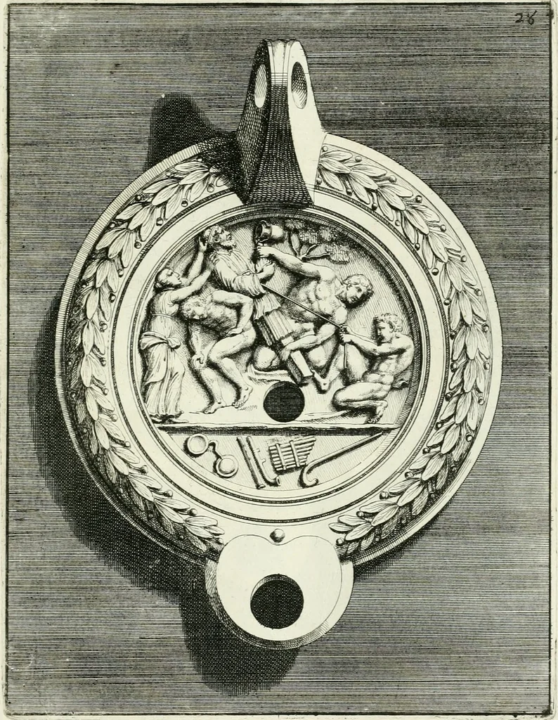 An illustration from Le antiche lucerne sepolcrali figurate : raccolte dalle caue sotterranee e grotte di Roma, nelle quali si contengono molte erudite memorie, 1691, leaf 162