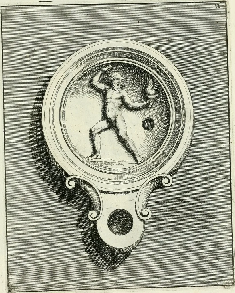 An illustration from Le antiche lucerne sepolcrali figurate : raccolte dalle caue sotterranee e grotte di Roma, nelle quali si contengono molte erudite memorie, 1691, leaf 18