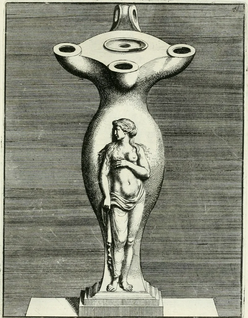 An illustration from Le antiche lucerne sepolcrali figurate : raccolte dalle caue sotterranee e grotte di Roma, nelle quali si contengono molte erudite memorie, 1691, leaf 188