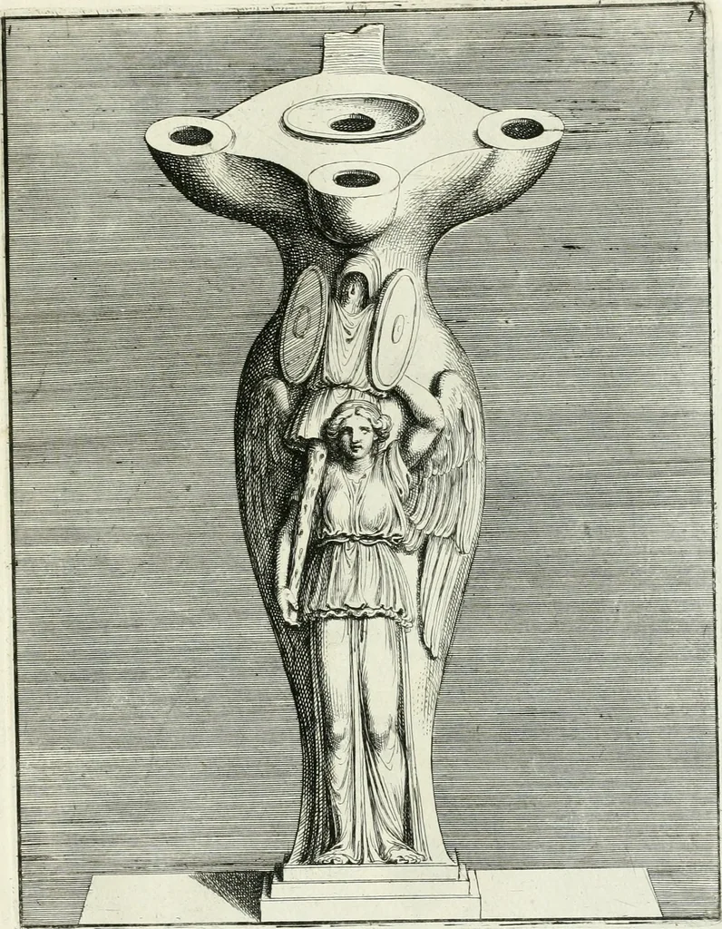 An illustration from Le antiche lucerne sepolcrali figurate : raccolte dalle caue sotterranee e grotte di Roma, nelle quali si contengono molte erudite memorie, 1691, leaf 218