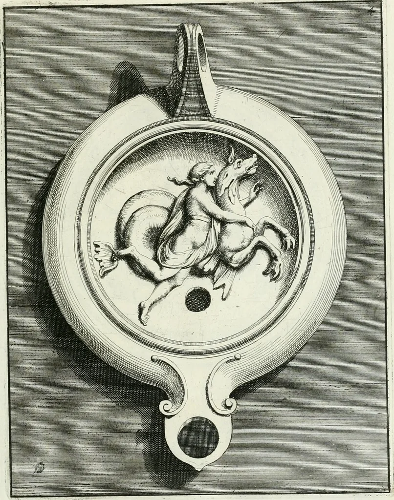 An illustration from Le antiche lucerne sepolcrali figurate : raccolte dalle caue sotterranee e grotte di Roma, nelle quali si contengono molte erudite memorie, 1691, leaf 22