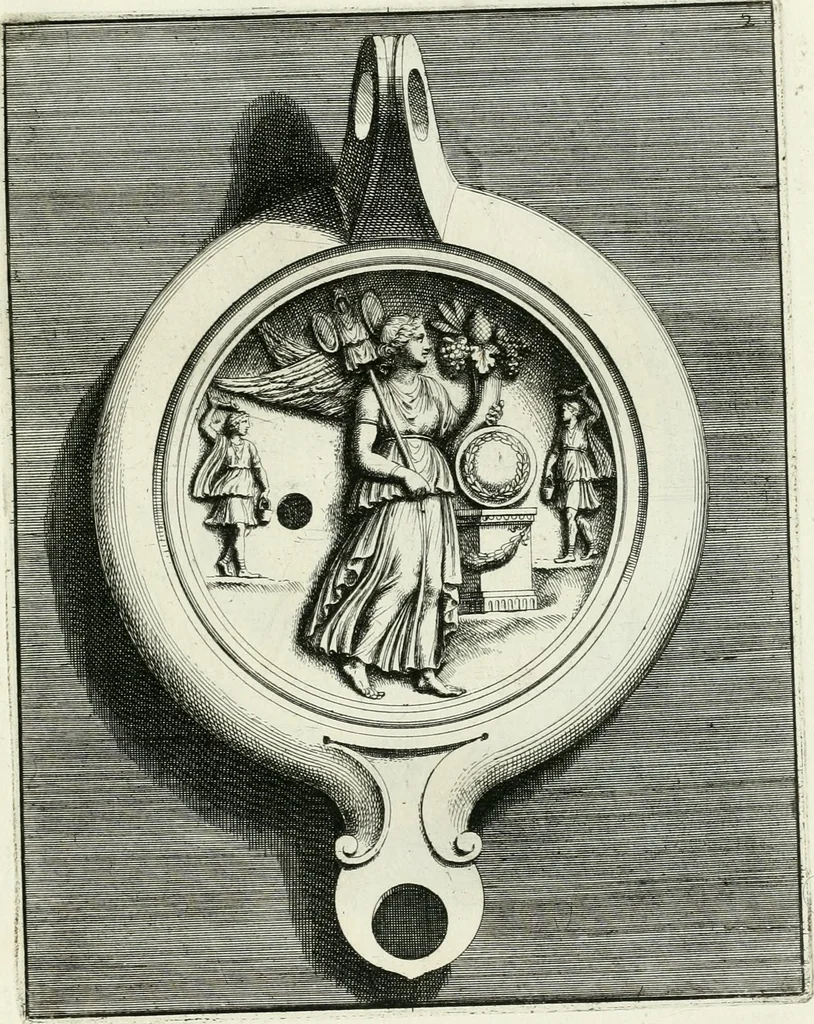 An illustration from Le antiche lucerne sepolcrali figurate : raccolte dalle caue sotterranee e grotte di Roma, nelle quali si contengono molte erudite memorie, 1691, leaf 220