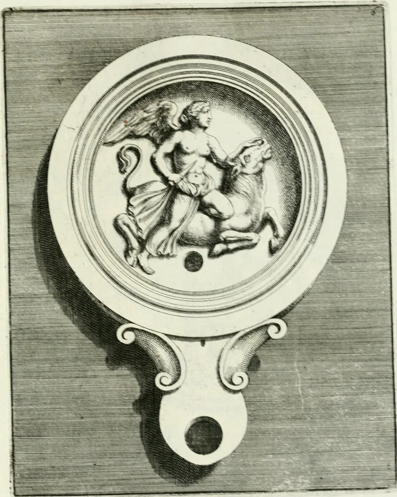 An illustration from Le antiche lucerne sepolcrali figurate : raccolte dalle caue sotterranee e grotte di Roma, nelle quali si contengono molte erudite memorie, 1691, leaf 228
