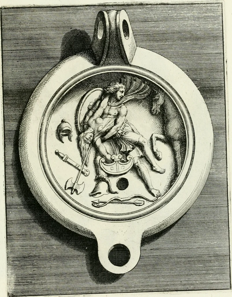 An illustration from Le antiche lucerne sepolcrali figurate : raccolte dalle caue sotterranee e grotte di Roma, nelle quali si contengono molte erudite memorie, 1691, leaf 230