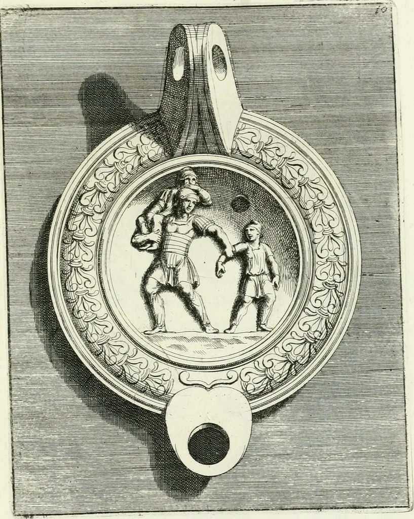 An illustration from Le antiche lucerne sepolcrali figurate : raccolte dalle caue sotterranee e grotte di Roma, nelle quali si contengono molte erudite memorie, 1691, leaf 236