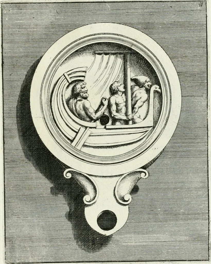 An illustration from Le antiche lucerne sepolcrali figurate : raccolte dalle caue sotterranee e grotte di Roma, nelle quali si contengono molte erudite memorie, 1691, leaf 238