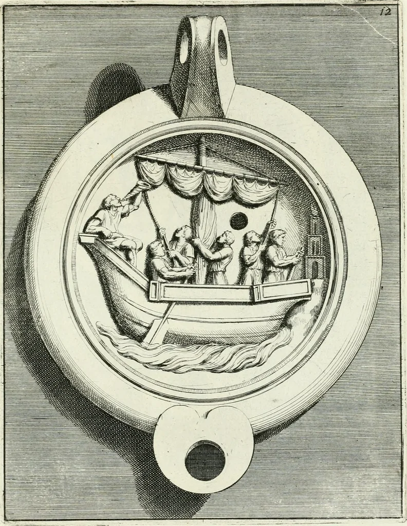 An illustration from Le antiche lucerne sepolcrali figurate : raccolte dalle caue sotterranee e grotte di Roma, nelle quali si contengono molte erudite memorie, 1691, leaf 240
