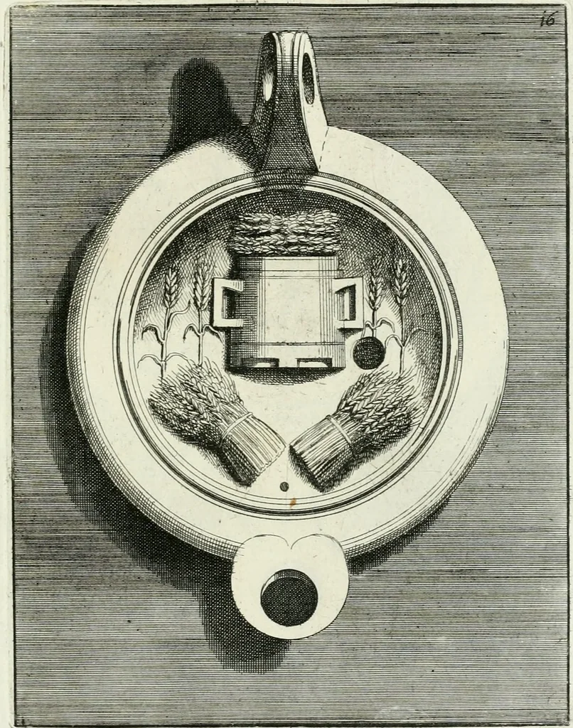 An illustration from Le antiche lucerne sepolcrali figurate : raccolte dalle caue sotterranee e grotte di Roma, nelle quali si contengono molte erudite memorie, 1691, leaf 248