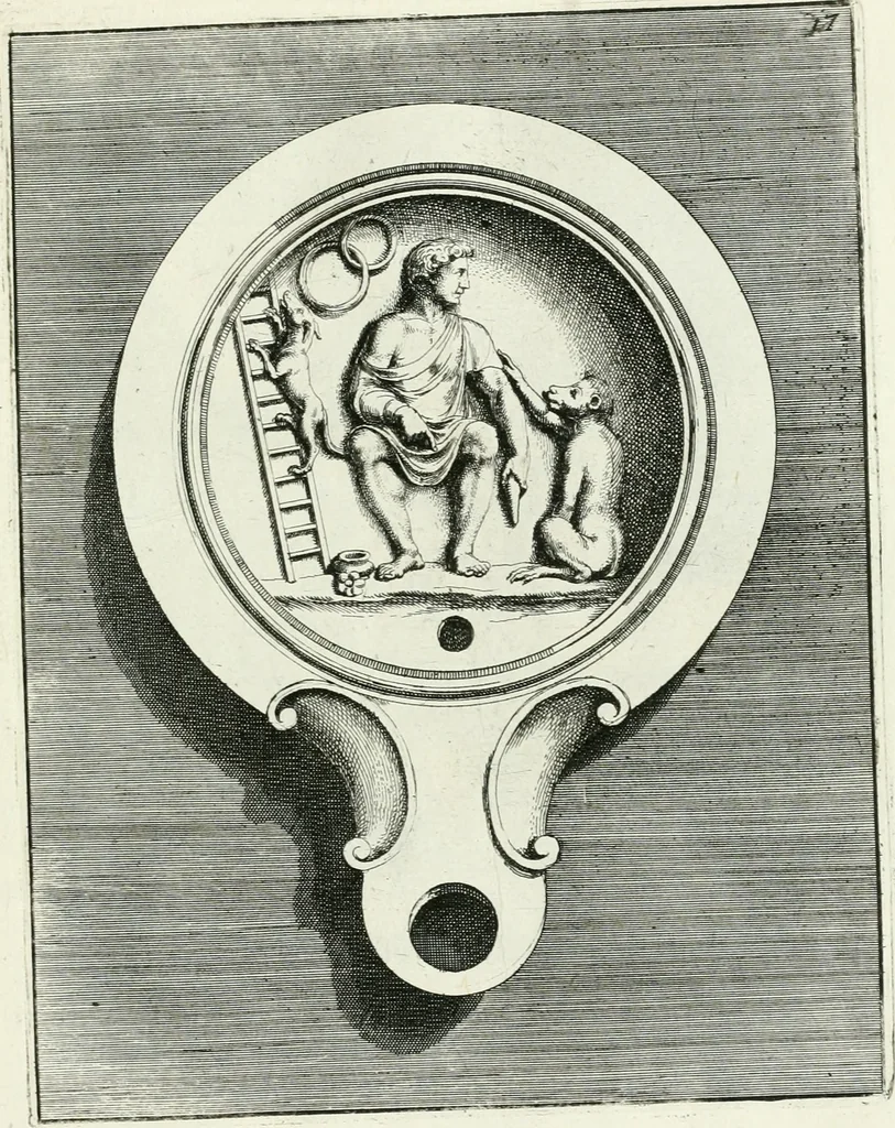 An illustration from Le antiche lucerne sepolcrali figurate : raccolte dalle caue sotterranee e grotte di Roma, nelle quali si contengono molte erudite memorie, 1691, leaf 250
