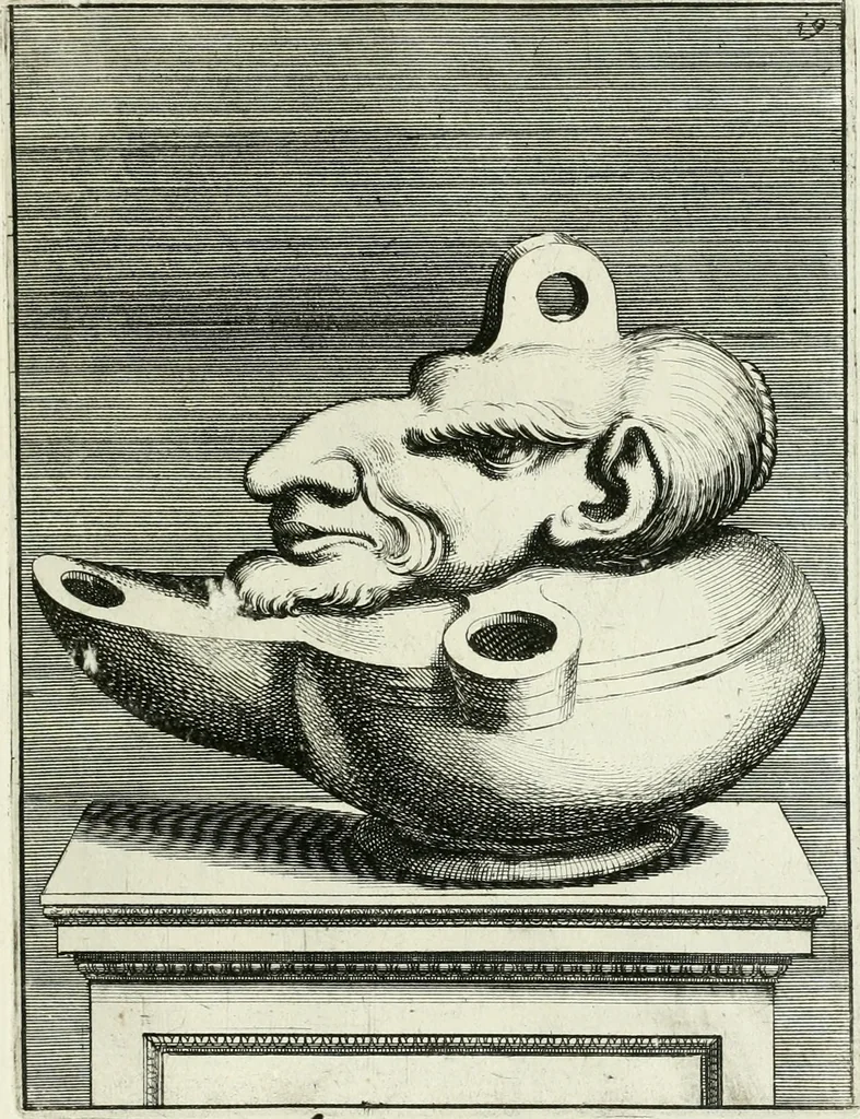 An illustration from Le antiche lucerne sepolcrali figurate : raccolte dalle caue sotterranee e grotte di Roma, nelle quali si contengono molte erudite memorie, 1691, leaf 254