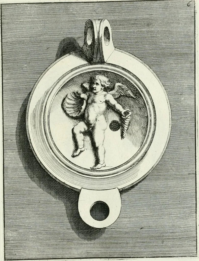 An illustration from Le antiche lucerne sepolcrali figurate : raccolte dalle caue sotterranee e grotte di Roma, nelle quali si contengono molte erudite memorie, 1691, leaf 26