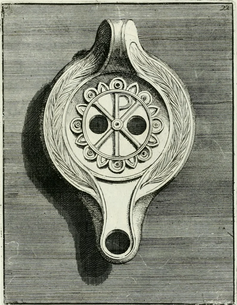 An illustration from Le antiche lucerne sepolcrali figurate : raccolte dalle caue sotterranee e grotte di Roma, nelle quali si contengono molte erudite memorie, 1691, leaf 260
