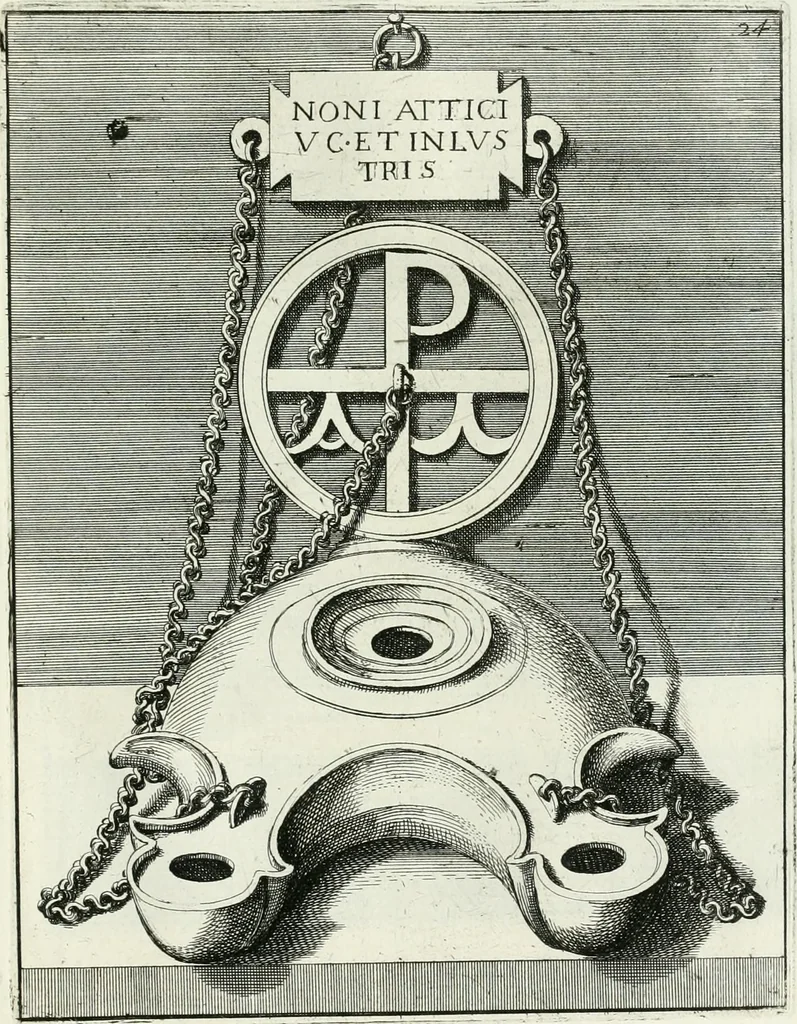 An illustration from Le antiche lucerne sepolcrali figurate : raccolte dalle caue sotterranee e grotte di Roma, nelle quali si contengono molte erudite memorie, 1691, leaf 264