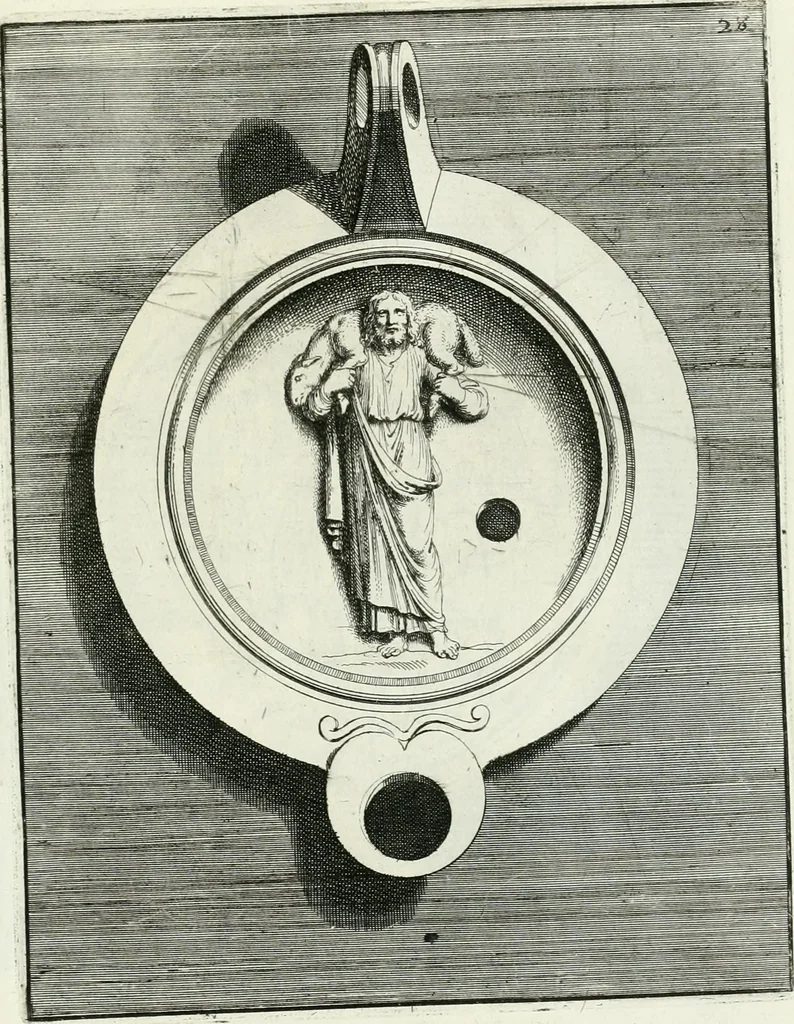 An illustration from Le antiche lucerne sepolcrali figurate : raccolte dalle caue sotterranee e grotte di Roma, nelle quali si contengono molte erudite memorie, 1691, leaf 272