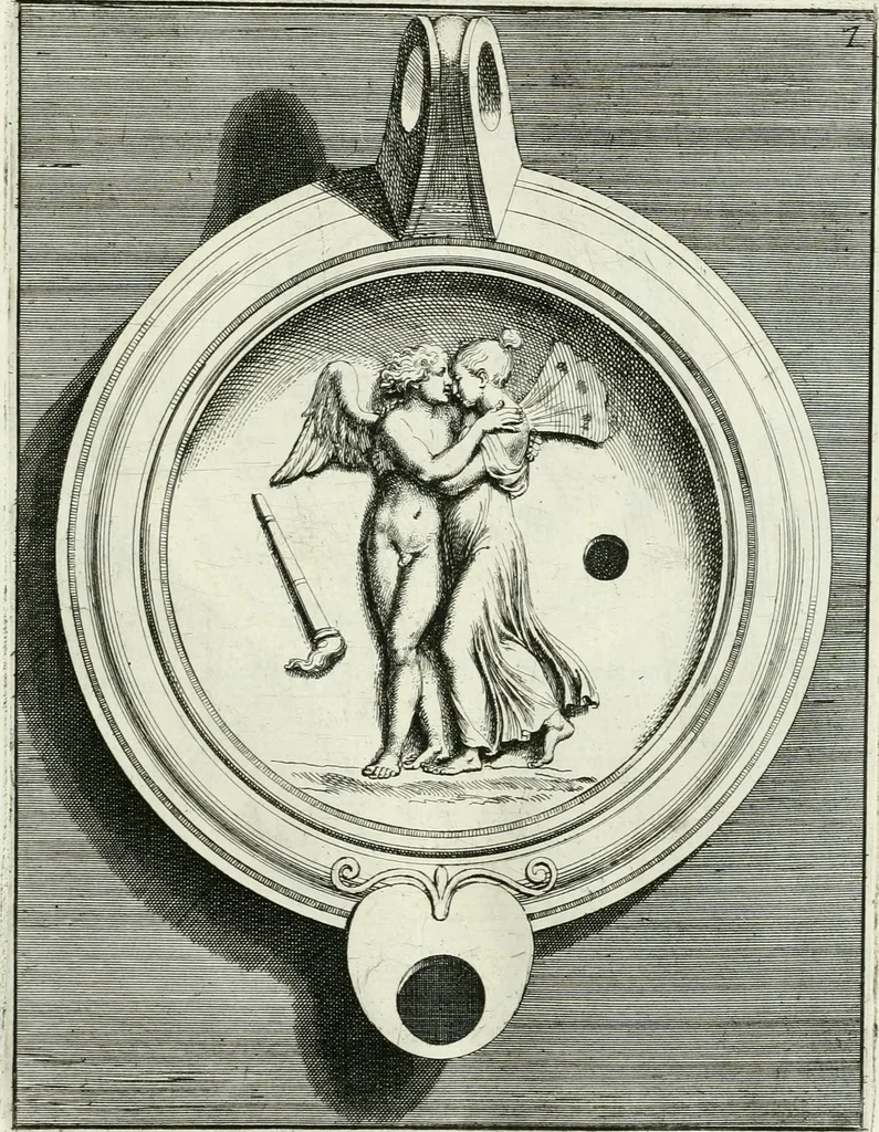 An illustration from Le antiche lucerne sepolcrali figurate : raccolte dalle caue sotterranee e grotte di Roma, nelle quali si contengono molte erudite memorie, 1691, leaf 28