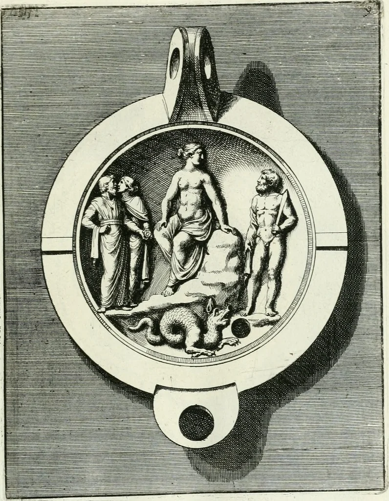 An illustration from Le antiche lucerne sepolcrali figurate : raccolte dalle caue sotterranee e grotte di Roma, nelle quali si contengono molte erudite memorie, 1691, leaf 32
