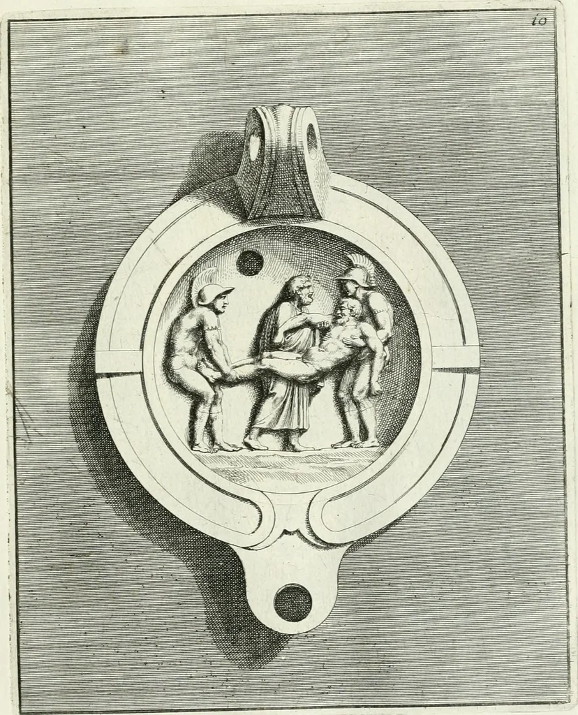 An illustration from Le antiche lucerne sepolcrali figurate : raccolte dalle caue sotterranee e grotte di Roma, nelle quali si contengono molte erudite memorie, 1691, leaf 34